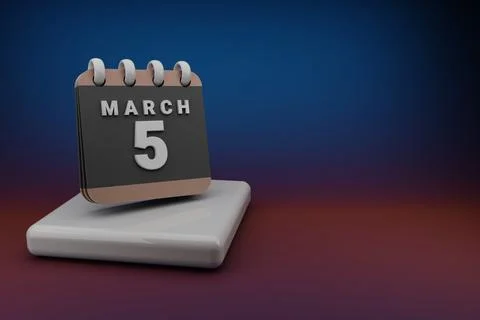 Standing black and red month lined desk calendar with date March 5. Modern de Stock Illustration