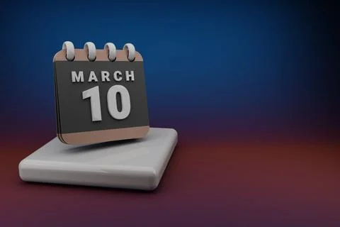 Standing black and red month lined desk calendar with date March 10. Modern d イラスト素材