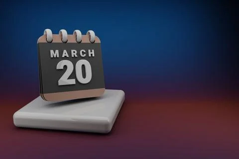 Standing black and red month lined desk calendar with date March 20. Modern d Stockillustratie