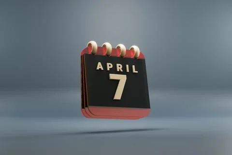 Standing black and red month lined desk calendar with date April 7. Modern de 스톡 일러스트