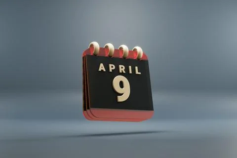 Standing black and red month lined desk calendar with date April 9. Modern de Illustrazione stock