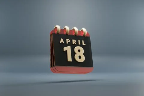 Standing black and red month lined desk calendar with date April 19. Modern d 스톡 일러스트