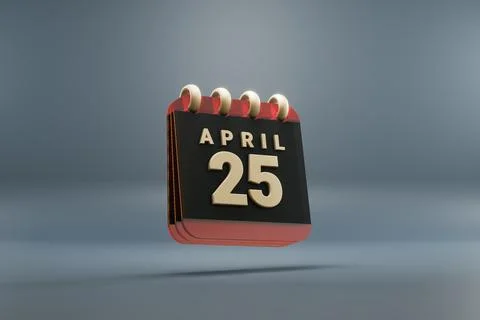 Standing black and red month lined desk calendar with date April 25. Modern d イラスト素材
