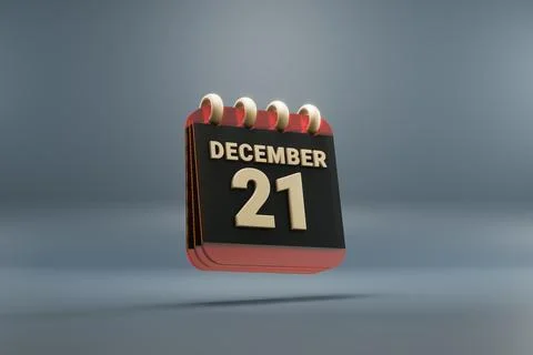 Standing black and red month lined desk calendar with date December 21. Moder Stock Illustration