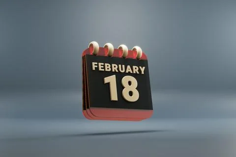Standing black and red month lined desk calendar with date February 18. Moder Stock Illustration