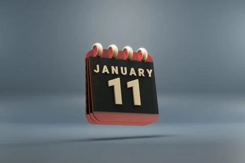 Standing black and red month lined desk calendar with date January 11. Modern Stock Illustration