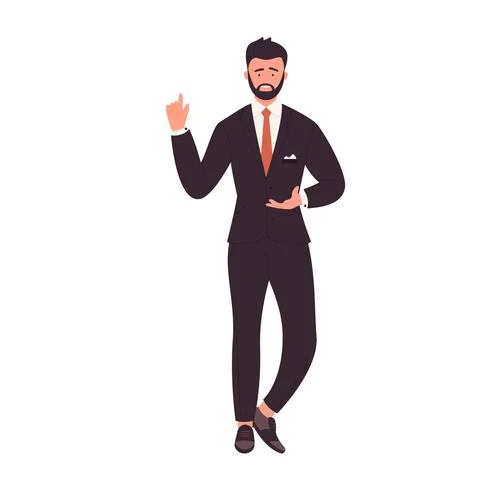 Standing businessman pointing and explaining 库存插图