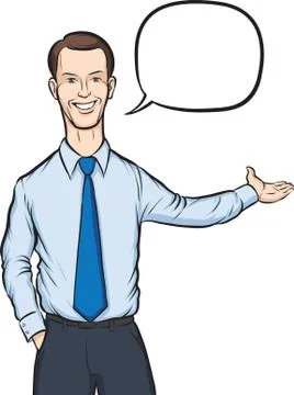 Standing businessman with speech bubble Stock Illustration