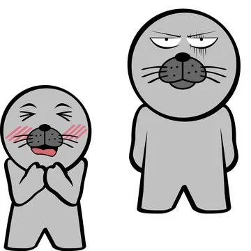 Standing chibi seal kid character cartoon expressions set collection Stock Illustration