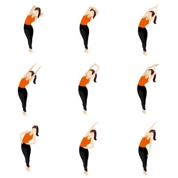 Standing cross legged side bend yoga asanas set Stock Illustration