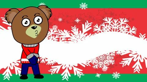 Standing cute teddy bear kid xmas cartoon background postal Stock Illustration