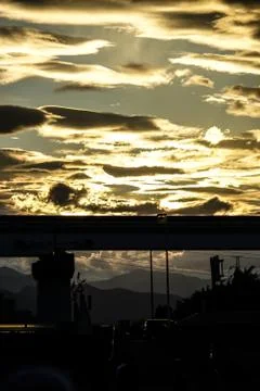 Standing Date Bridge and the twilight of the autumn sky (Tachikawa) Stock Photos