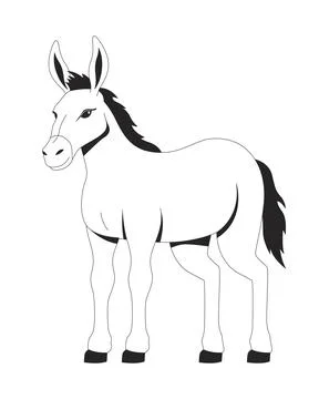 Standing donkey with black mane 2D line character Stock Illustration