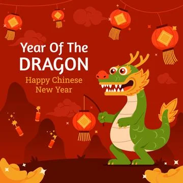 Standing Dragon And Lighting Lantern Stock Illustration
