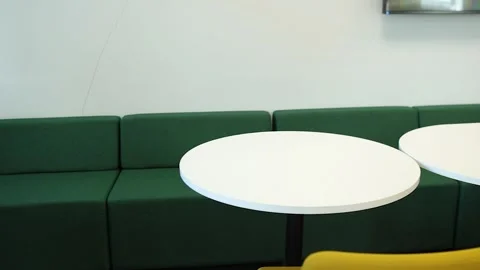 Standing empty tables inside office luck kitchen cafeteria area Stock Footage 341658704