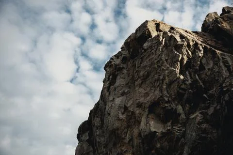 Standing empty on top of a mountain view, cliff edge with mountain on clouds Stock Photos
