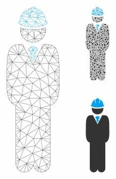 Standing Engineer Vector Mesh Wire Frame Model and Triangle Mosaic Icon Stock Illustration