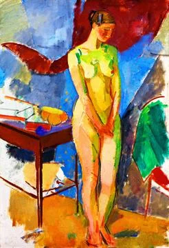 Standing female model.. Illustrazione stock