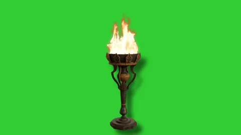 Standing fire pit on green screen background, 3d fire pit Stock Footage 153033253