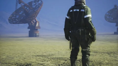 Standing firm to deliver definitive message to orbiting satellites now Stock-Footage 343626760