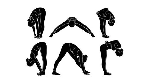 Standing Forward Fold Yoga Pose Variations Silhouettes Stock Illustration