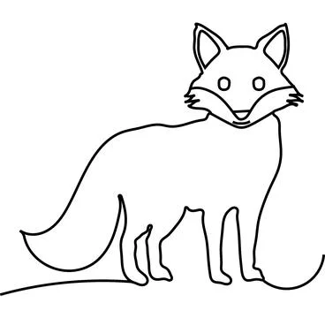 Standing fox line art drawing, wild animal silhouette, minimalist fox outline Illustrazione stock