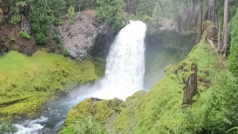 Standing in front of a beautiful waterfall in Oregon Stock Footage 294119292
