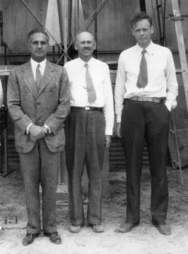 Standing in front of the rocket in the launch tower on September 23, 1935, .. Stock Photos