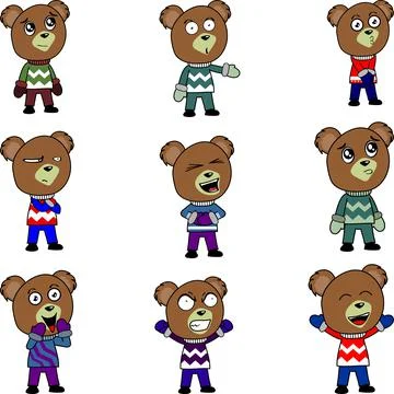 Standing funny teddy bear kid xmas cartoon set collection Stock Illustration