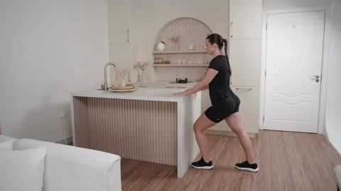 Standing Gastroc Stretch at Counter Stock Footage 314189465