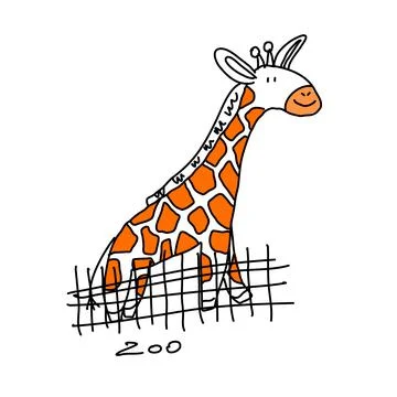 A standing giraffe isolated in a doodle style. Stock Illustration