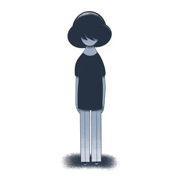 “Standing Girl with Bangs” — Introvert Theme Stock Illustration