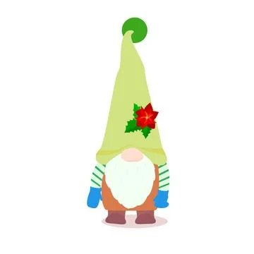 Standing gnome with a long beard and a large hat with a flower Stock Illustration