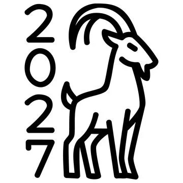 Standing goat with vertical 2027 text icon Stock Illustration