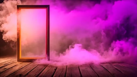 Standing golden rectangular vertical frame on wooden old boards, dark backg.. Stock Footage 273954572