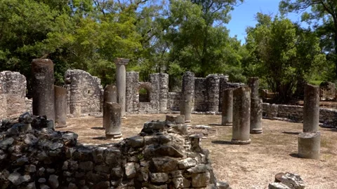 Standing Granite Columns And Stone Ruins Of The Historic 6th Century Byzantine Stock Footage 342470839