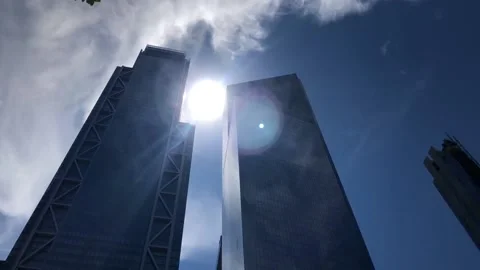 STANDING AT GROUND ZERO LOOKING UP AT TALL NYC SKYSCRAPERS Stock Footage 132212071
