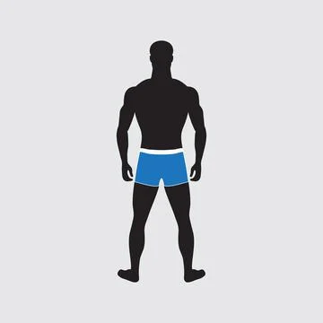 Standing guy of normal weight in swimming trunks Stock Illustration
