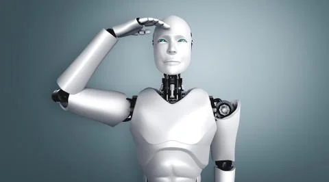 Standing humanoid robot looking forward on clean background イラスト素材