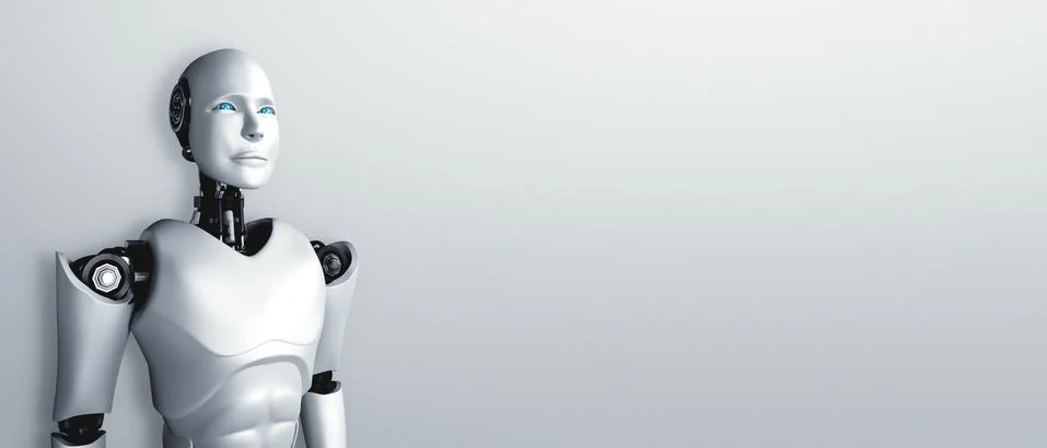 Standing humanoid robot looking forward on clean background イラスト素材