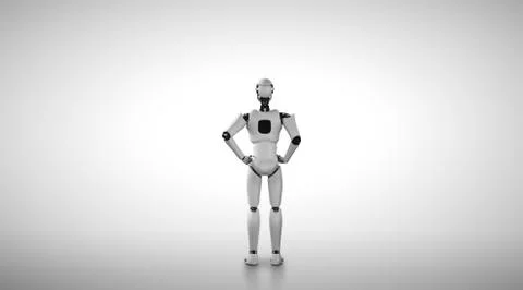 Standing humanoid robot looking forward on clean background Illustrazione stock