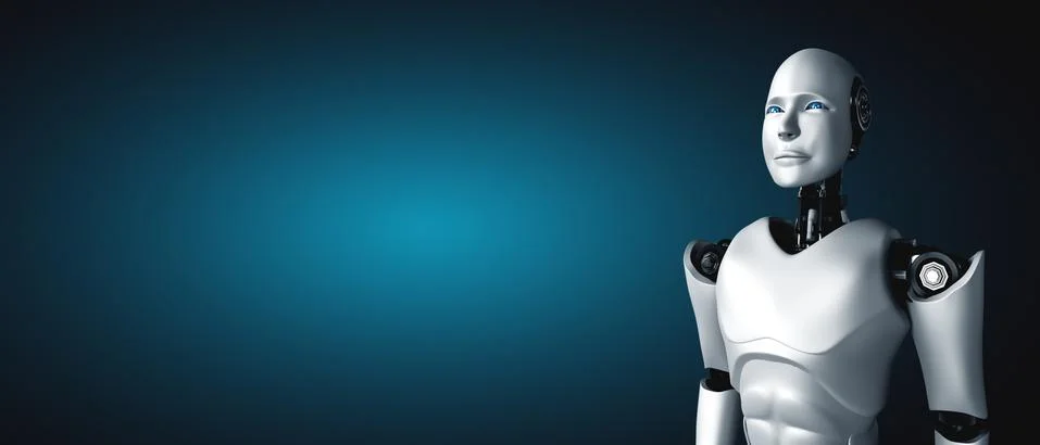 Standing humanoid robot looking forward on clean background イラスト素材