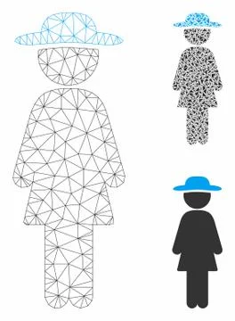 Standing Lady Vector Mesh 2D Model and Triangle Mosaic Icon Stock Illustration