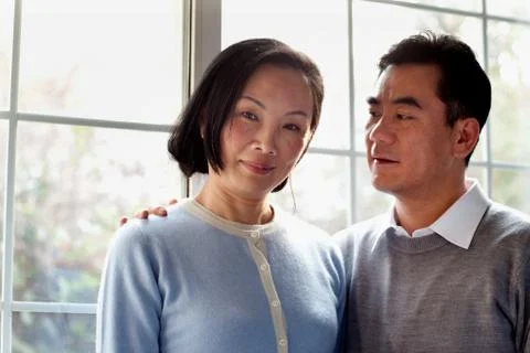 Standing. Longevity Oriental figures Asian 60 + Family affection Family Older Stock Photos