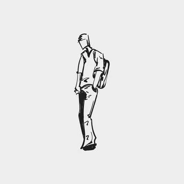 Standing Man with Backpack, Hand Drawn Vector Sketch Stock Illustration
