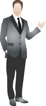 A standing man in a classic gray jacket and trousers. Stock Illustration