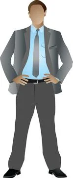 A standing man in a classic gray jacket and trousers. Stock Illustration