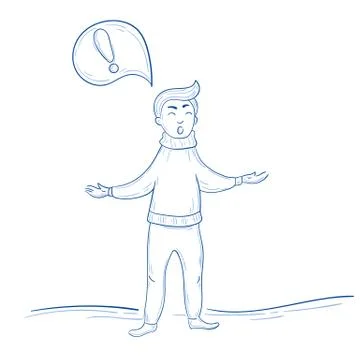 Standing man with exclamation mark thought Stock Illustration