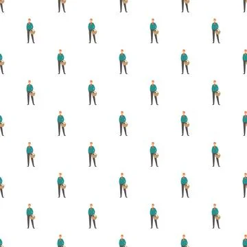 Standing man holding basket seamless pattern Stock Illustration