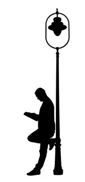 Standing man reading newspapers vector silhouette illustration Illustrazione stock